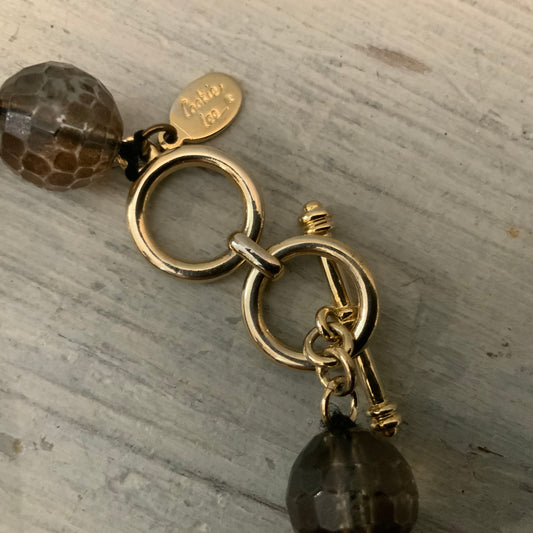 Cookie Lee Transparent Smoky Brown Beaded Gold Toggle Clasp Bracelet New with Tags