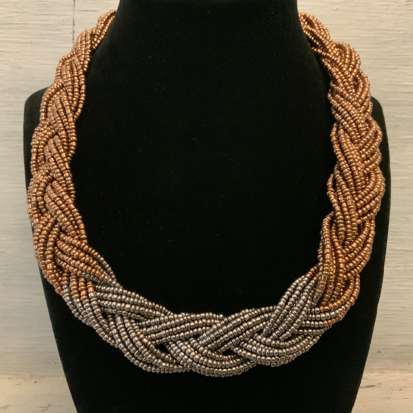 Ombré Copper Gun Metal Beaded Braid Choker Necklace Good Condition