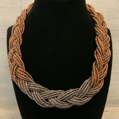 Ombré Copper Gun Metal Beaded Braid Choker Necklace Good Condition