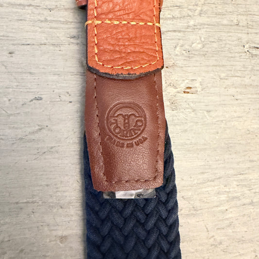 Torino Men's Navy Woven Stretch Belt with Brown Leather Trim 52" Good Condition
