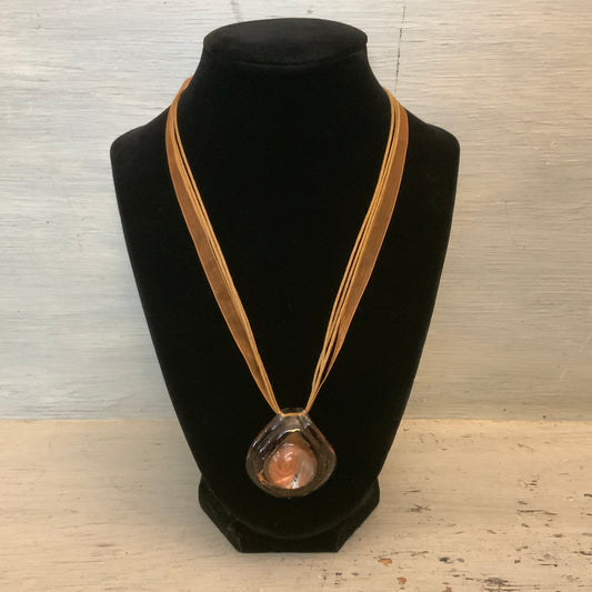 Handmade Iridescent Shimmer Glass Pendant Choker Statement Necklace Good Condition