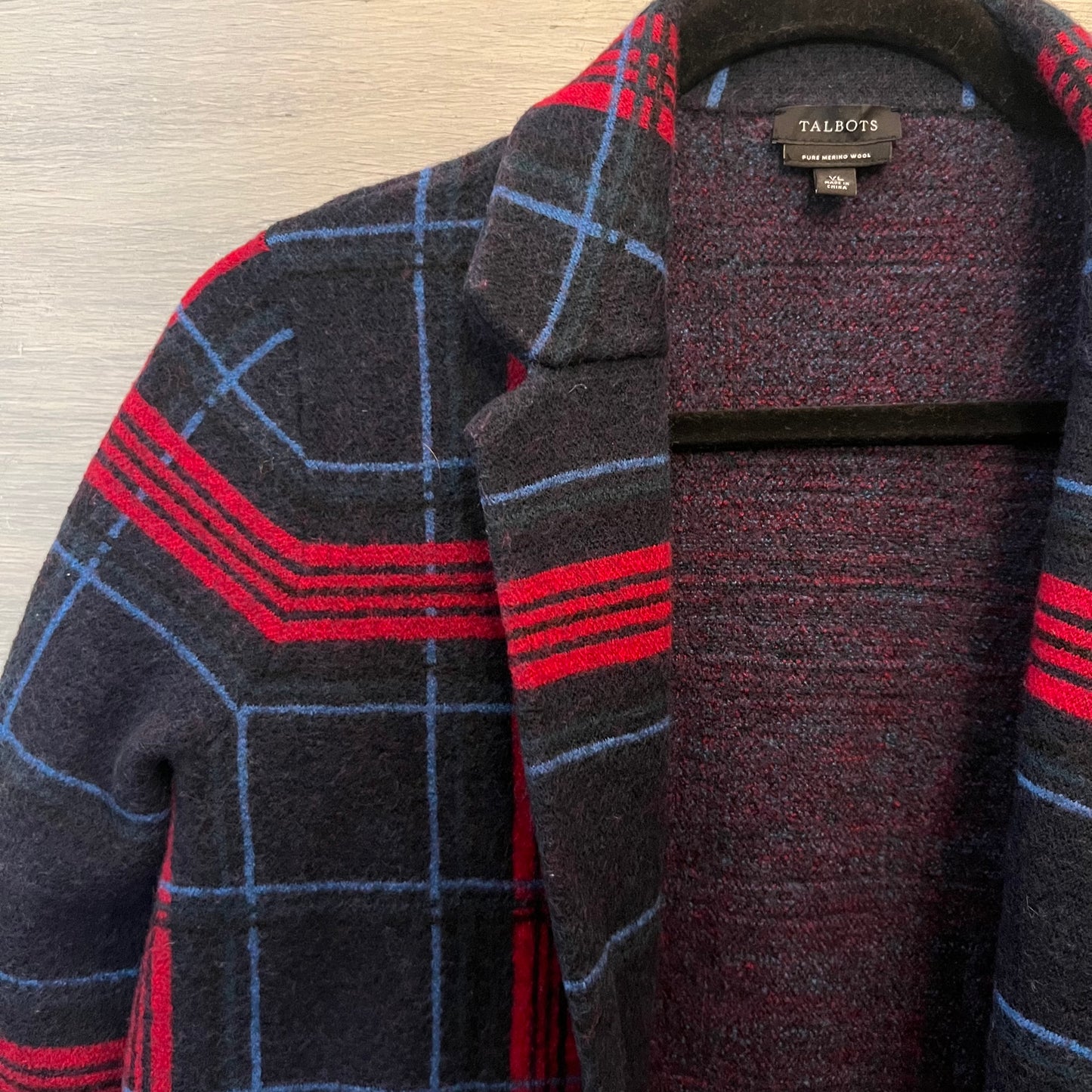 Talbots Pure Merino Wool Blue Red Plaid Blazer Jacket Size XL Good Condition