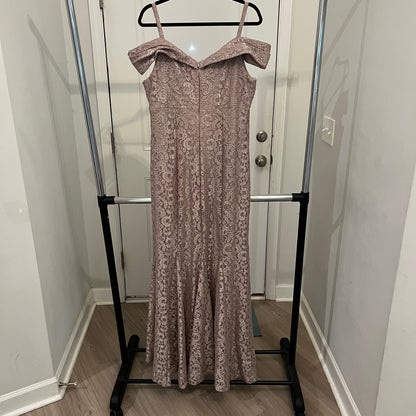 R&M Richards Taupe Shimmer Lace Mermaid Gown Size 16 Good Condition