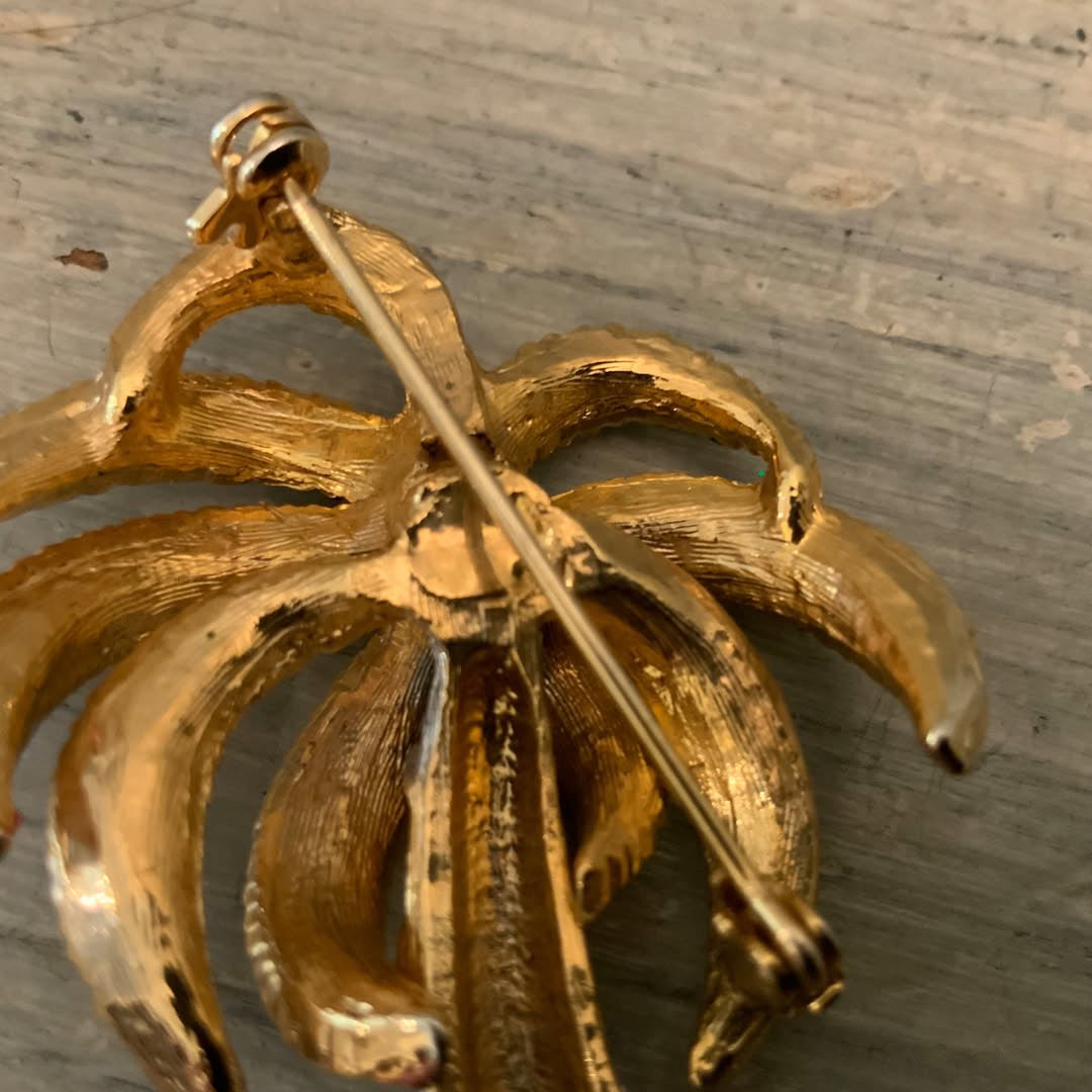 Gold & Silver Tone Palm Tree Brooch Pin Like New