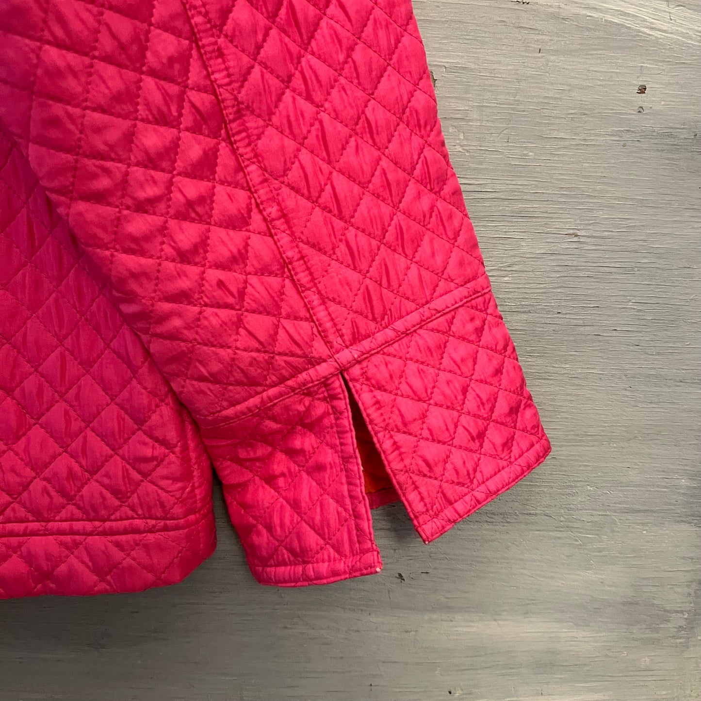 Vintage the Quacker Factory Hot Pink Quilted Rhinestone Zipper Coat Jacket Est. Size XL Good Condition
