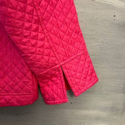 Vintage the Quacker Factory Hot Pink Quilted Rhinestone Zipper Coat Jacket Est. Size XL Good Condition