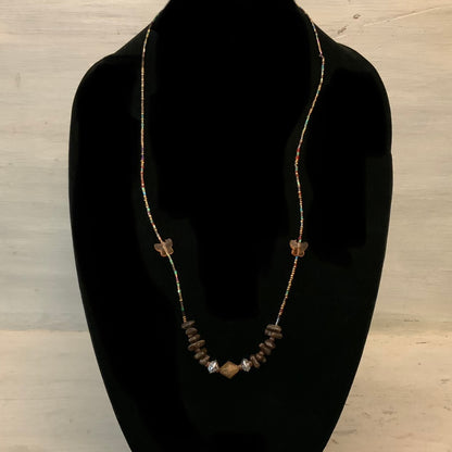 Long Earthy Toned Multicolor Handbeaded Bohemian Strand Necklace 15" Good Condition