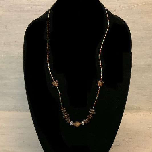 Long Earthy Toned Multicolor Handbeaded Bohemian Strand Necklace 15" Good Condition