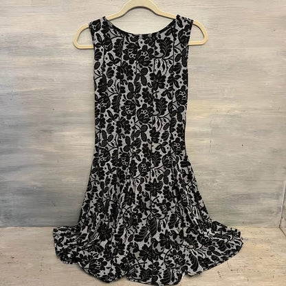 HAANI Sleeveless Black Floral Lace Print Fit and Flare Dress PS Like New