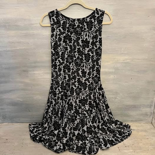 HAANI Sleeveless Black Floral Lace Print Fit and Flare Dress PS Like New