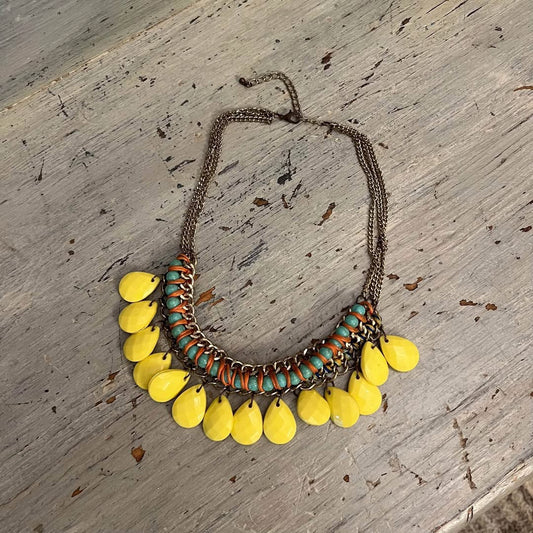 Colorful Multi Layered Chunky Beaded Chain Choker Necklace Good Condition