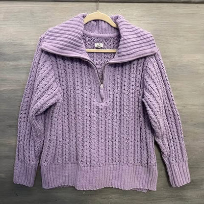 Aerie Lilac Purple Oversized Velour Cable Knit Pullover Size S/P Good Condition
