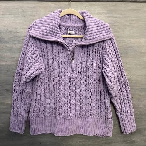 Aerie Lilac Purple Oversized Velour Cable Knit Pullover Size S/P Good Condition