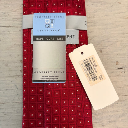 Geoffrey Beene 100% Silk Red w/ White Geometric Check Pattern Necktie 58" New with Tags