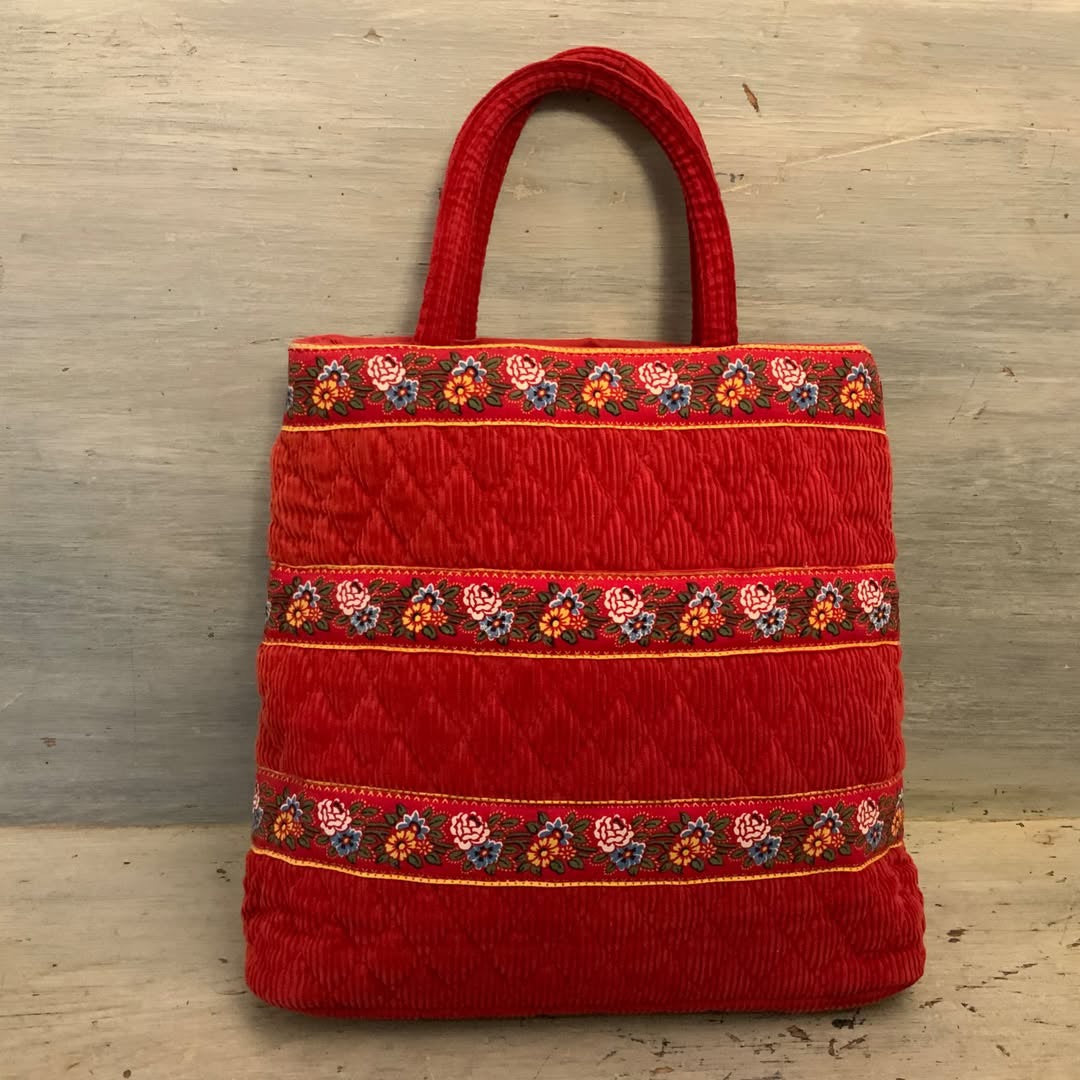 Vera Bradley Reddish Orange Quilted Corduroy Handbag Purse 11.5x11x3.5 Good Condition