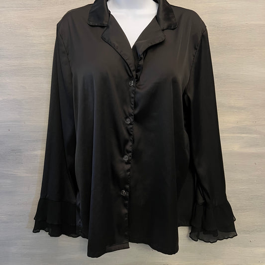 Elegant Black Satiny Sleepwear Pajama Set Size Medium Good Condition
