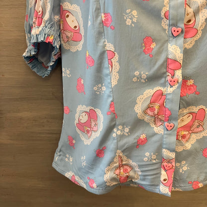 My Melody by Sanrio Multicolor Graphic Print Button Down Crop Top Shirt Size 2XL Good Condition