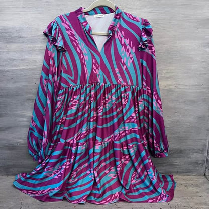 Carole Christian Aqua Purple Zebra Print High Low Dress Small Like New