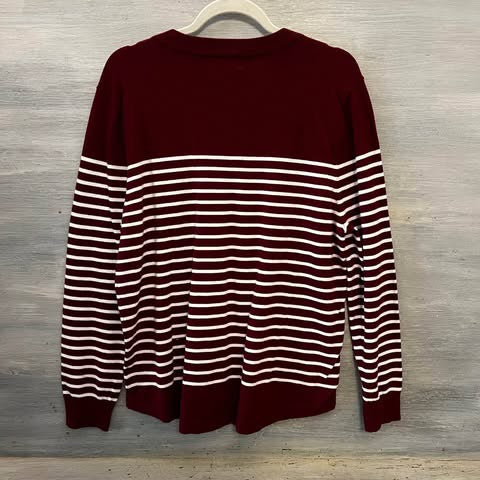 Perfectly Priscilla Burgundy White Stripe Soft Light Weight Sweater Size 3X Good Condition