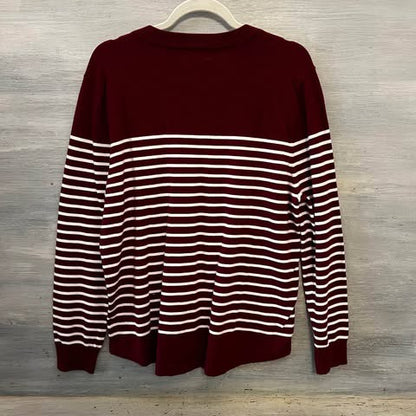 Perfectly Priscilla Burgundy White Stripe Soft Light Weight Sweater Size 3X Good Condition