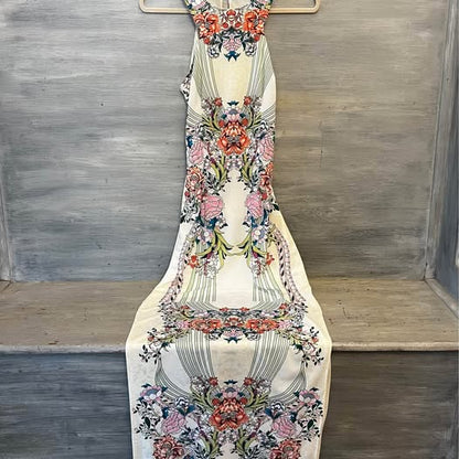 Ark & Co. Asian Inspired Floral Print Sleeveless Open Back Full Length Dress Small Like New