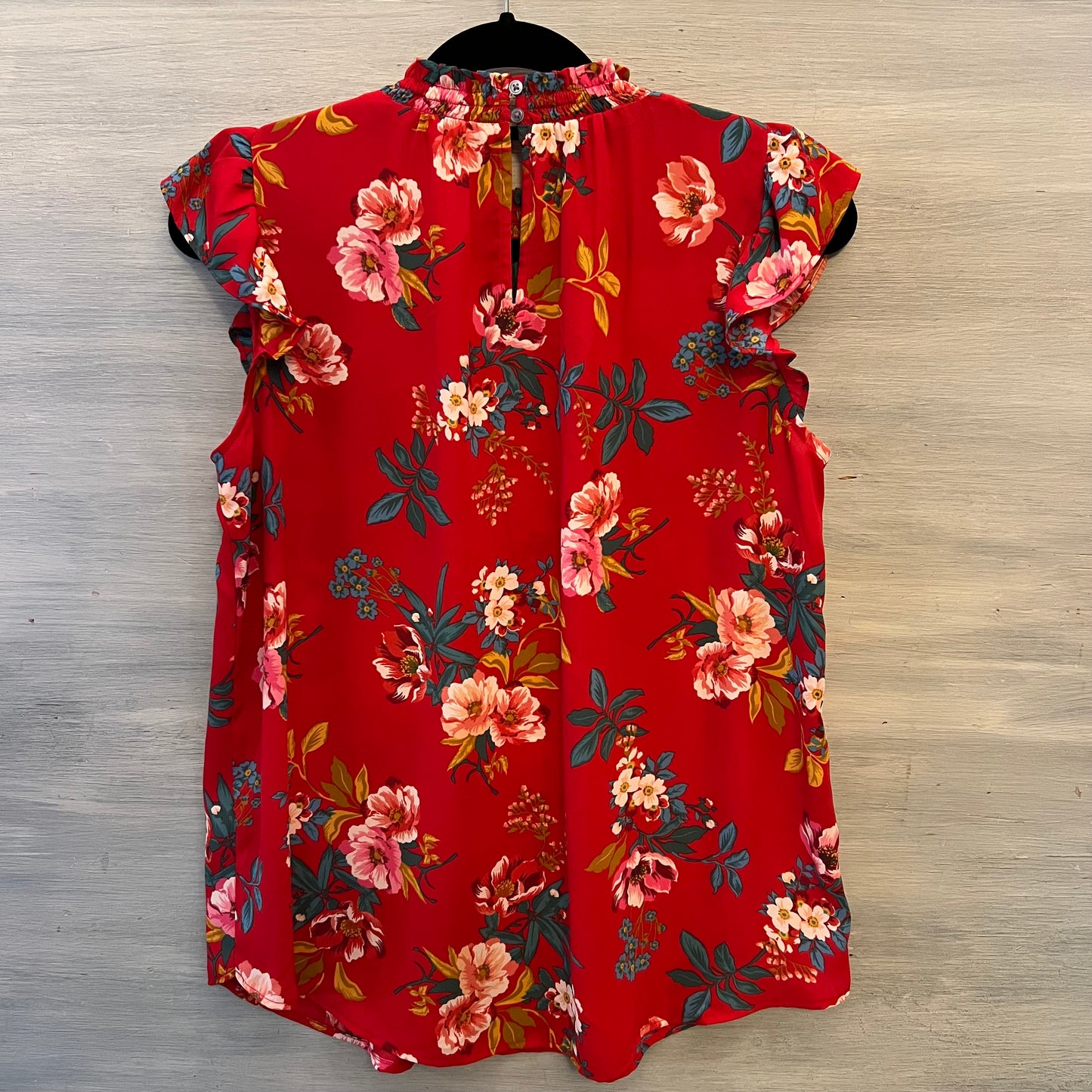 Loft Red Floral Ruffle Cap Sleeve Blouse Size Medium Good Condition