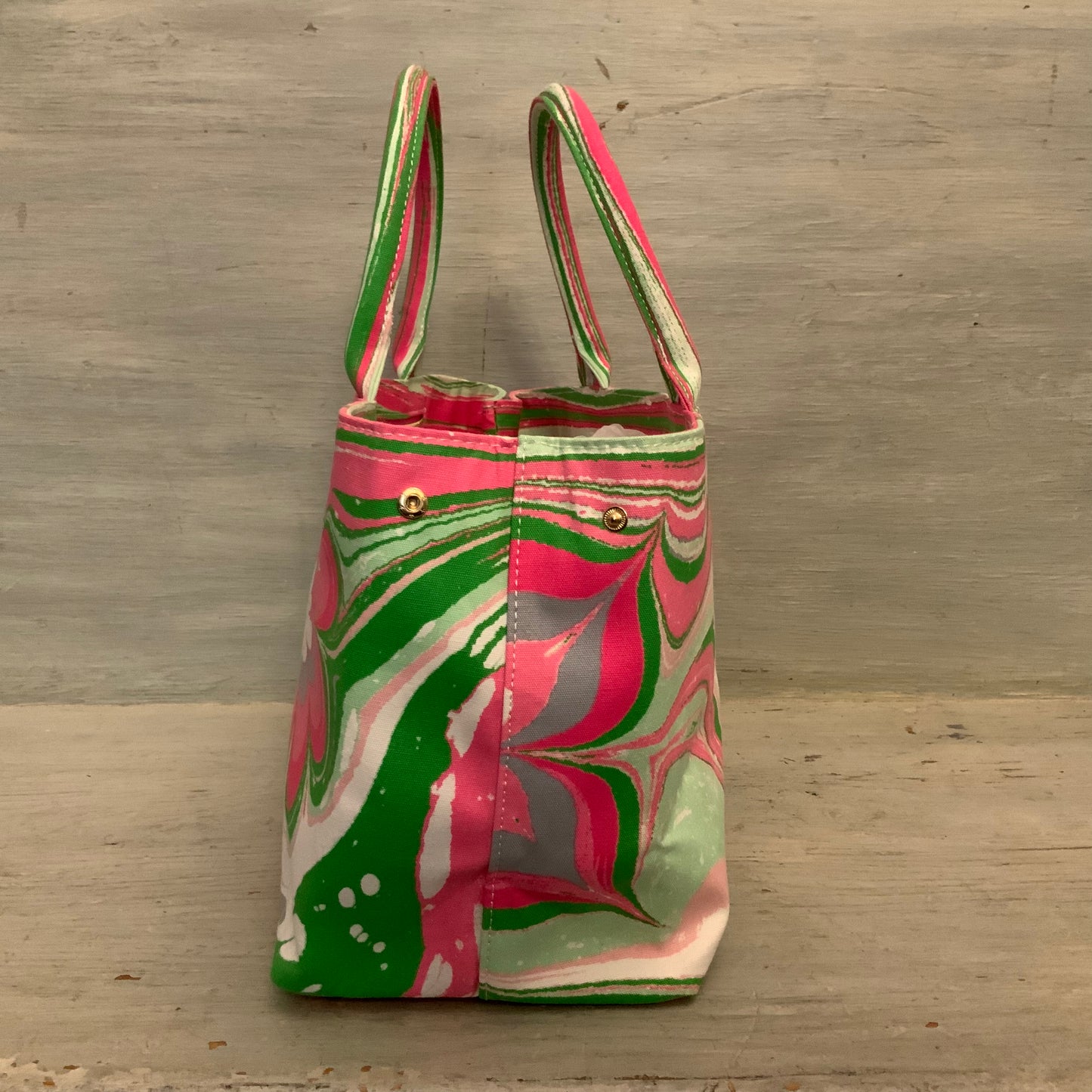 Estée Lauder Hot Pink Green Funky Flower Print Canvas Handbag Purse Like New