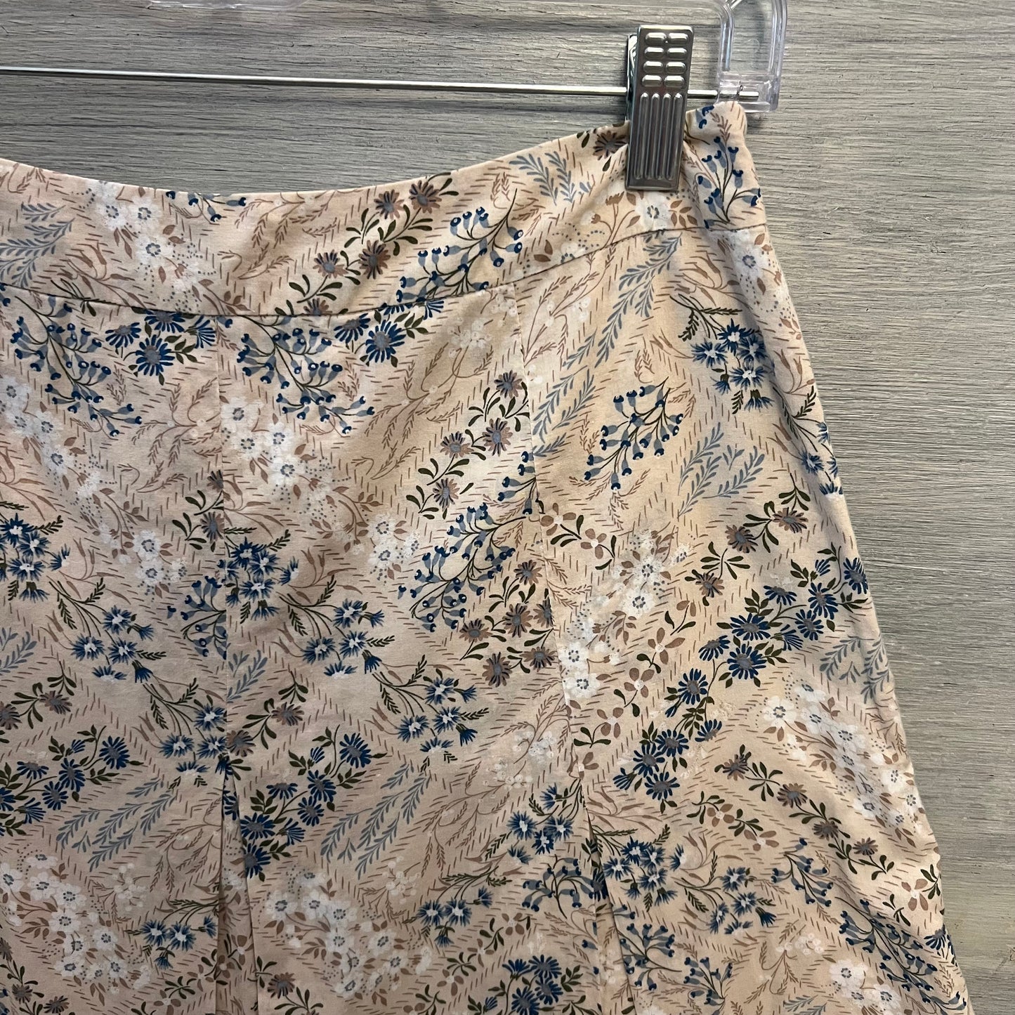 Laura Ashley 100% Cotton Tan Green Floral Print Pleated ALine Flare Skirt 11 Like New