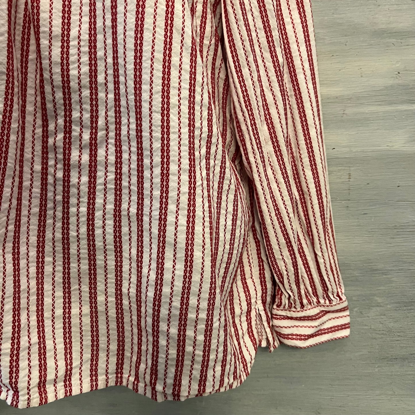 LOFT White Red Striped Ruffle Tie Neck Peasant Tunic Top Blouse Size Size XL Good Condition