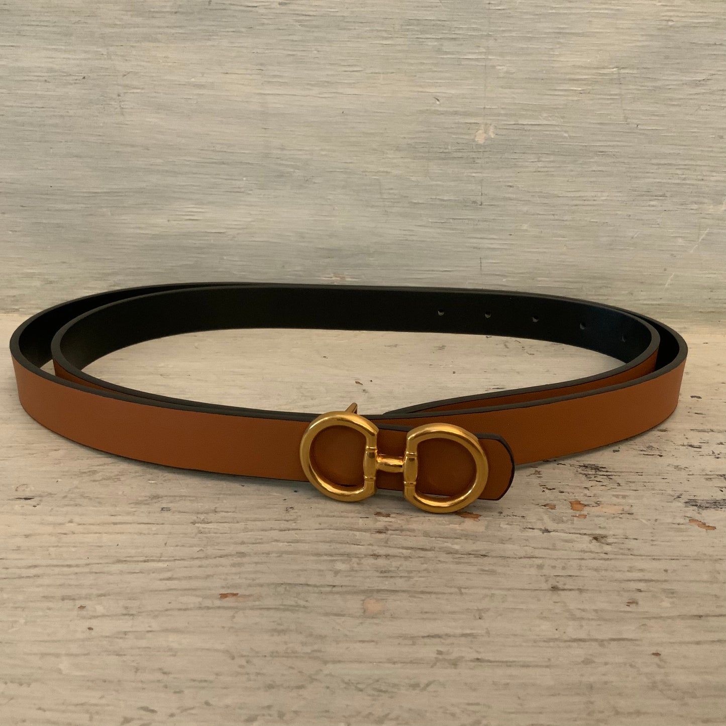 Faux Leather Reversible Slim Imitation Gancini by Ferragamo Belt Like New