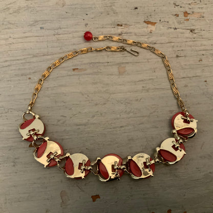 Vintage Red Iridescent Rhinestone Gold Choker Necklace Good Condition