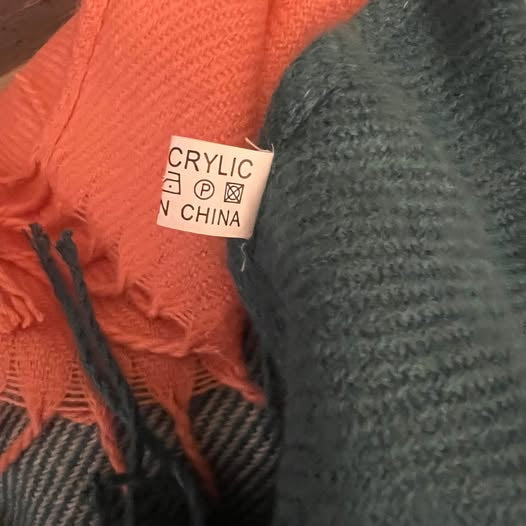 Soft Teal Peach Buffalo Check Plaid Knit Scarf Like New