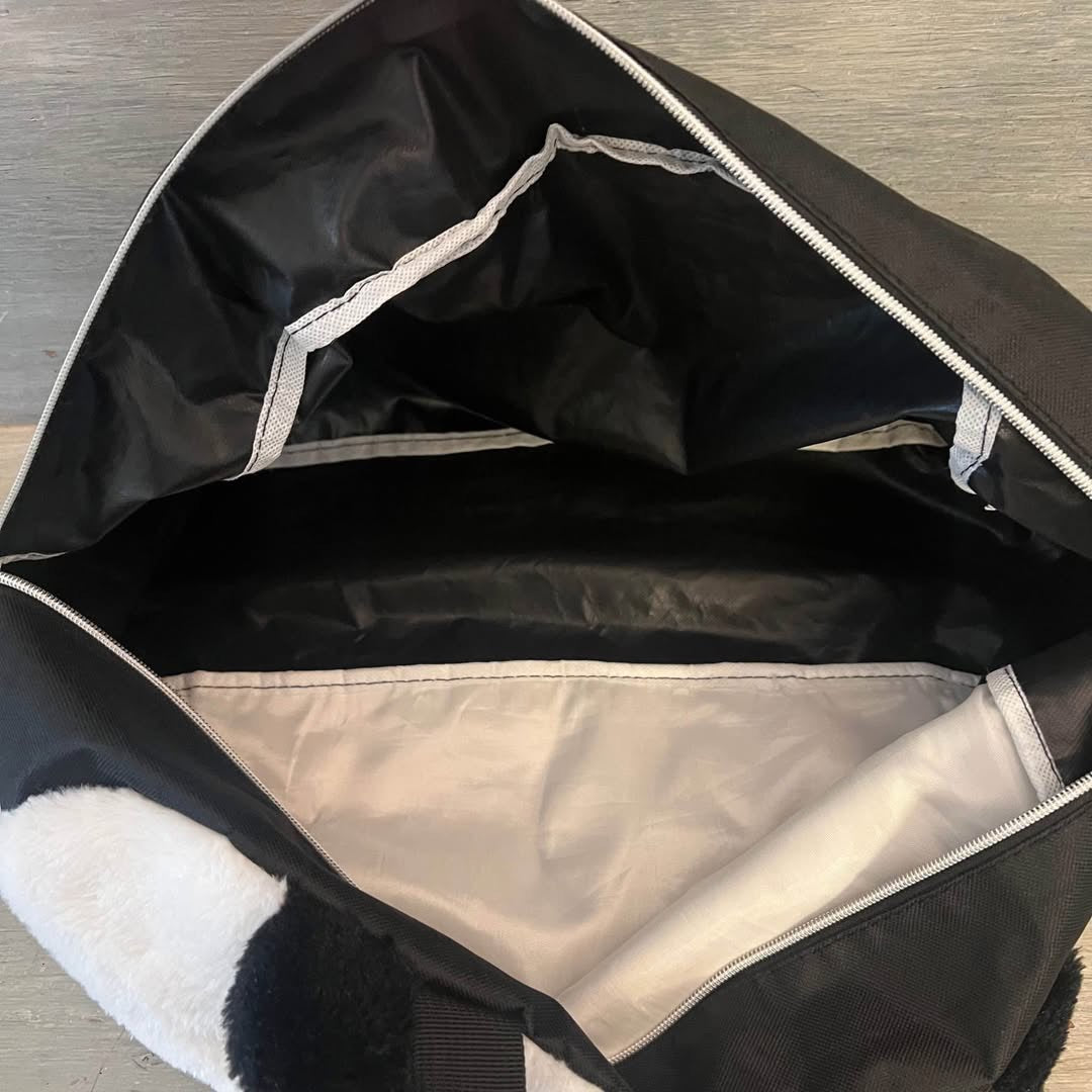 Soft Furry Panda Overnight Weekender Gym Bag Tote 16x11.5x6.5 Good Condition