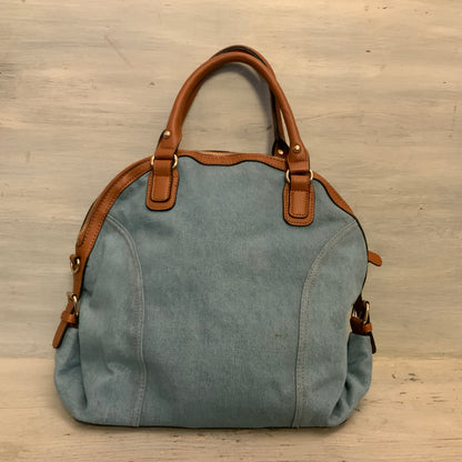 Cato Embroidered Flower Print Denim Brown Faux Leather Handbag Purse Like New