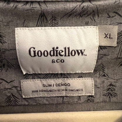Goodfellow Northrop Slim Fit Gray Nature Print Button Down Shirt Size XL Good Condition