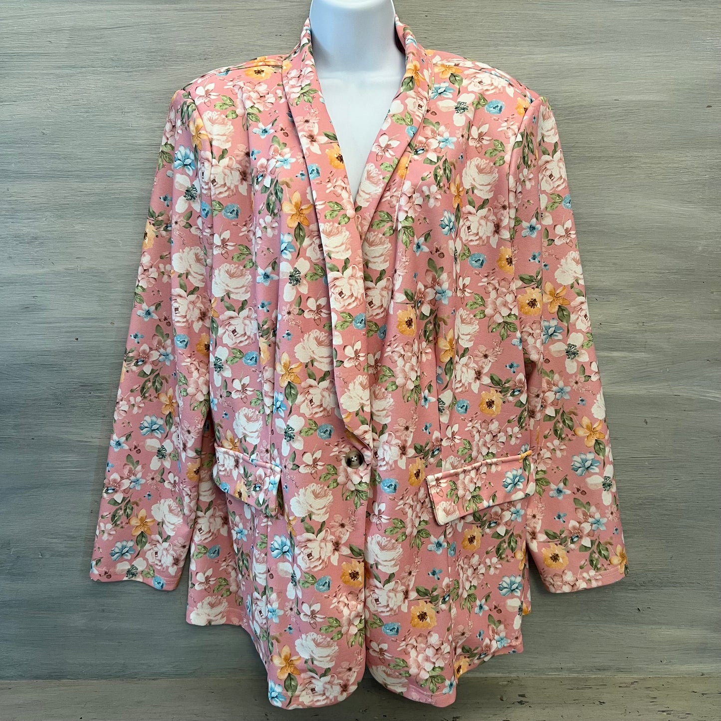 SHEIN Curve Pink Multi Color Floral Print One Button Blazer Size 3XL Good Condition