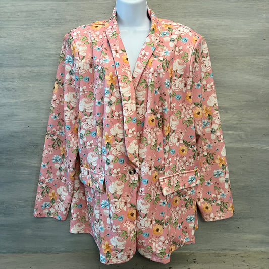 SHEIN Curve Pink Multi Color Floral Print One Button Blazer Size 3XL Good Condition