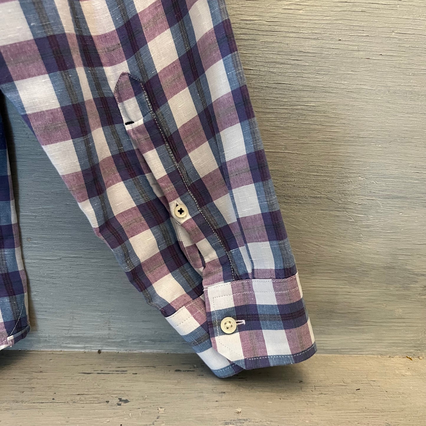 Banana Republic Cotton Linen Purple Plaid Button Down Shirt Size XL Like New