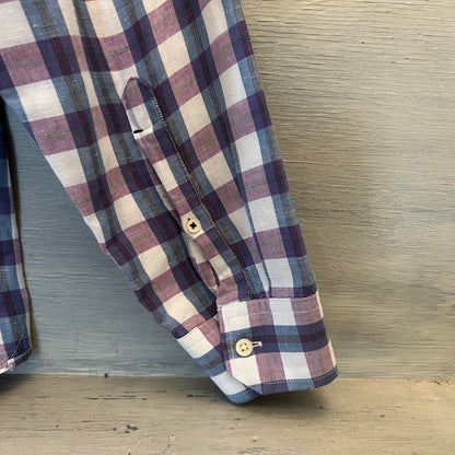 Banana Republic Cotton Linen Purple Plaid Button Down Shirt Size XL Like New