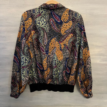 Vintage 80's Judy Bond Paisley Print Collared Button Down Blouse Size 16 Good Condition