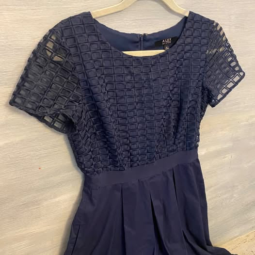 Alex Marie A Line Pleated Waist Navy Blue Dress Size 4 Like New