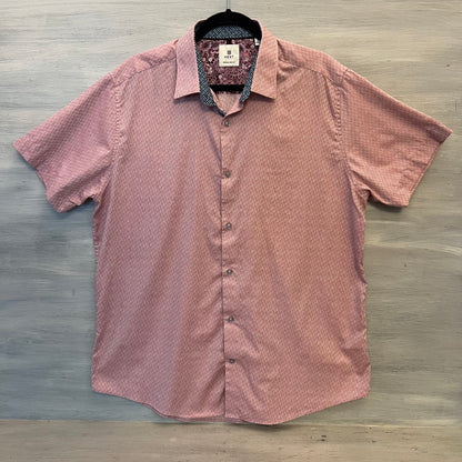 NEXT 100% Cottan Mauve Print Short Sleeve Button Down Shirt XL Good Condition