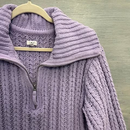 Aerie Lilac Purple Oversized Velour Cable Knit Pullover Size S/P Good Condition