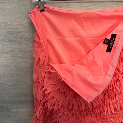 Ann Taylor Mini Skirt Light Coral Pink Crepe Fringe Size 4 Like New