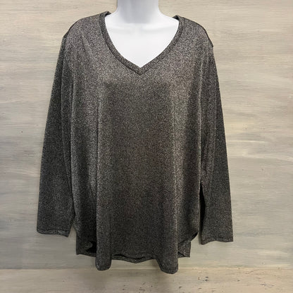 Faded Glory Metallic Silver Black Vneck Hi/Lo Knit Top Size 2XL Good Condition