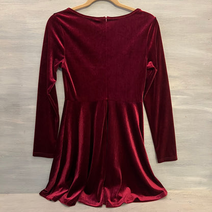 SHEIN Red Velvet Square Neck Long Sleeve Fit & Flare Dress Size Small Like New