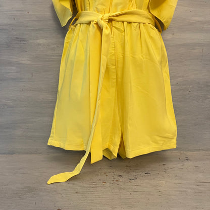 Shein Yellow Off Shoulder Ruffle Sleeve Tie Waist Romper Size Medium Like New