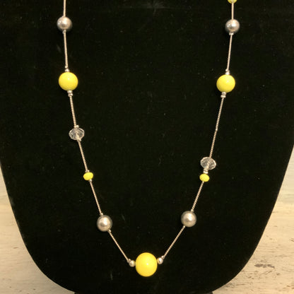 Vibrant Yellow Long Multi Beaded Station Statement Necklace 36.5" Good Condition