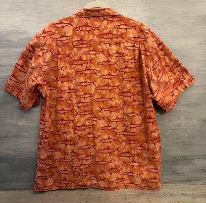 Columbia Men’s Coral Fish Print Button Down Short Sleeve Shirt Size XL Good Condition