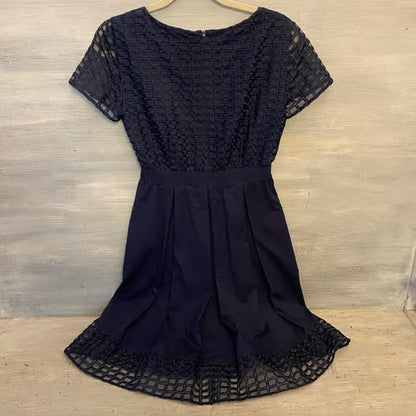 Alex Marie A Line Pleated Waist Navy Blue Dress Size 4 Like New